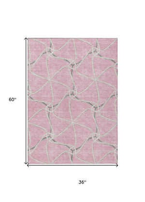 Homeroots 3' X 5' Stylish Geometric Washable Area Rug For Indoor And Outdoor Spaces – Durable & Versatile Pink Polyester 612887
