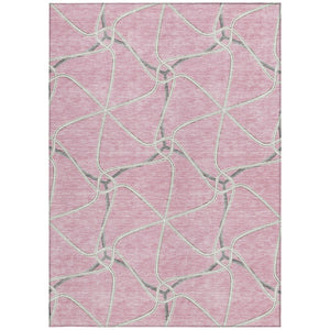 Homeroots 3' X 5' Stylish Geometric Washable Area Rug For Indoor And Outdoor Spaces – Durable & Versatile Pink Polyester 612887