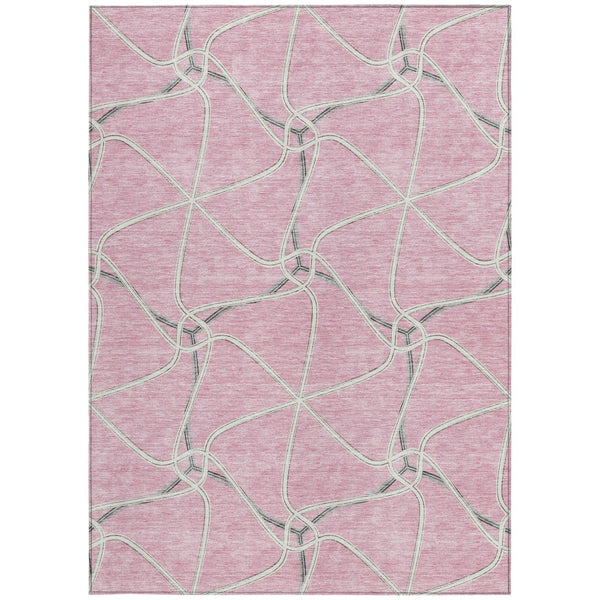 Homeroots 3' X 5' Stylish Geometric Washable Area Rug For Indoor And Outdoor Spaces – Durable & Versatile Pink Polyester 612887