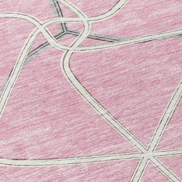 Homeroots 3' X 5' Stylish Geometric Washable Area Rug For Indoor And Outdoor Spaces – Durable & Versatile Pink Polyester 612887