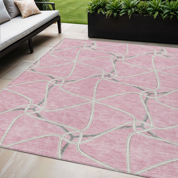 Homeroots 3' X 5' Stylish Geometric Washable Area Rug For Indoor And Outdoor Spaces – Durable & Versatile Pink Polyester 612888