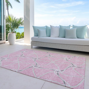 Homeroots 3' X 5' Stylish Geometric Washable Area Rug For Indoor And Outdoor Spaces – Durable & Versatile Pink Polyester 612888