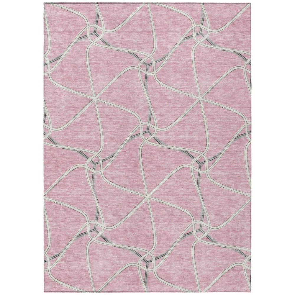HomeRoots 5' Refresh Your Space with a Pink and Ivory Geometric Washable Area Rug for Indoor or Outdoor Use 5' X 8' 612888