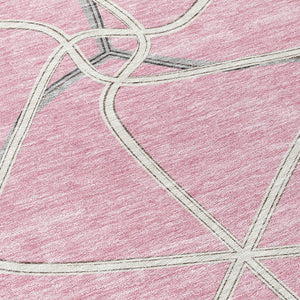 Homeroots 3' X 5' Stylish Geometric Washable Area Rug For Indoor And Outdoor Spaces – Durable & Versatile Pink Polyester 612888