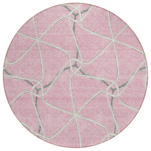 HomeRoots 5' Refresh Your Space with a Pink and Ivory Geometric Washable Area Rug for Indoor or Outdoor Use 8' Round 612889