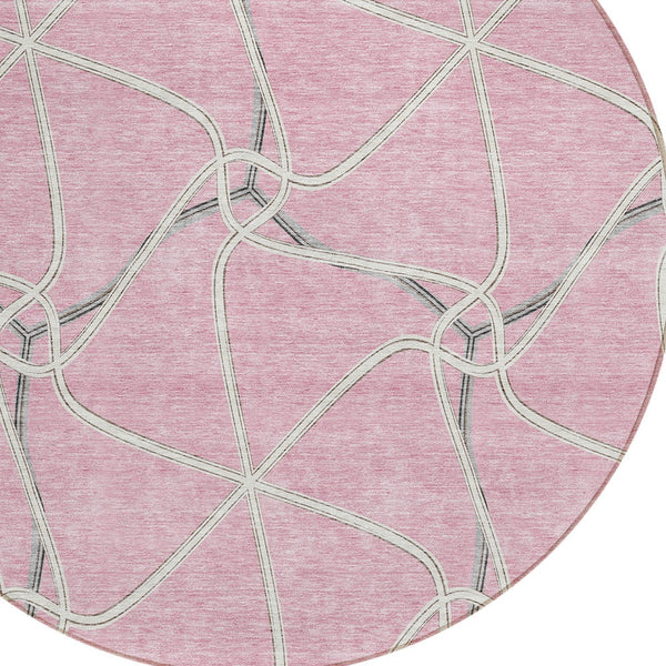 Homeroots 3' X 5' Stylish Geometric Washable Area Rug For Indoor And Outdoor Spaces – Durable & Versatile Pink Polyester 612889
