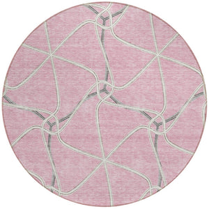 Homeroots 3' X 5' Stylish Geometric Washable Area Rug For Indoor And Outdoor Spaces – Durable & Versatile Pink Polyester 612889