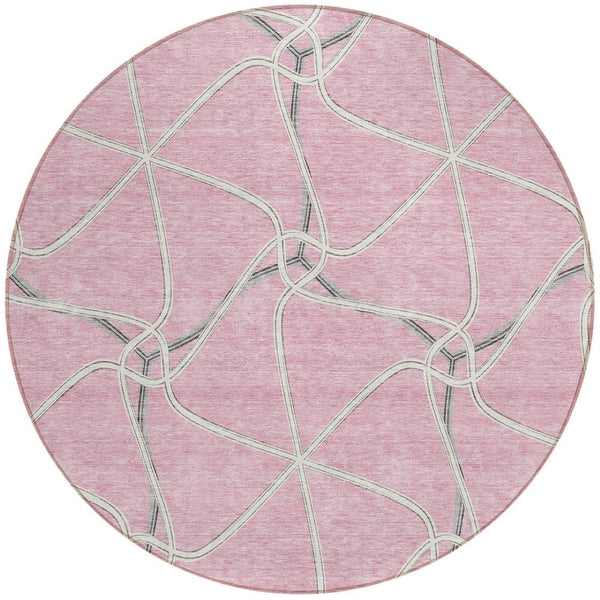 Homeroots 3' X 5' Stylish Geometric Washable Area Rug For Indoor And Outdoor Spaces – Durable & Versatile Pink Polyester 612889