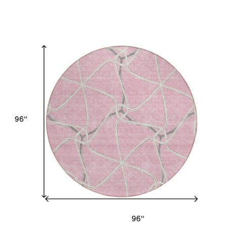 Homeroots 3' X 5' Stylish Geometric Washable Area Rug For Indoor And Outdoor Spaces – Durable & Versatile Pink Polyester 612889