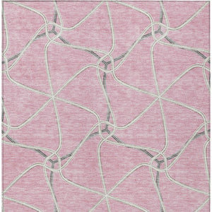 Homeroots 3' X 5' Stylish Geometric Washable Area Rug For Indoor And Outdoor Spaces – Durable & Versatile Pink Polyester 612890
