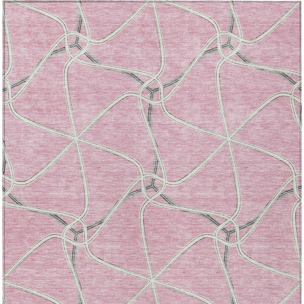Homeroots 3' X 5' Stylish Geometric Washable Area Rug For Indoor And Outdoor Spaces – Durable & Versatile Pink Polyester 612890