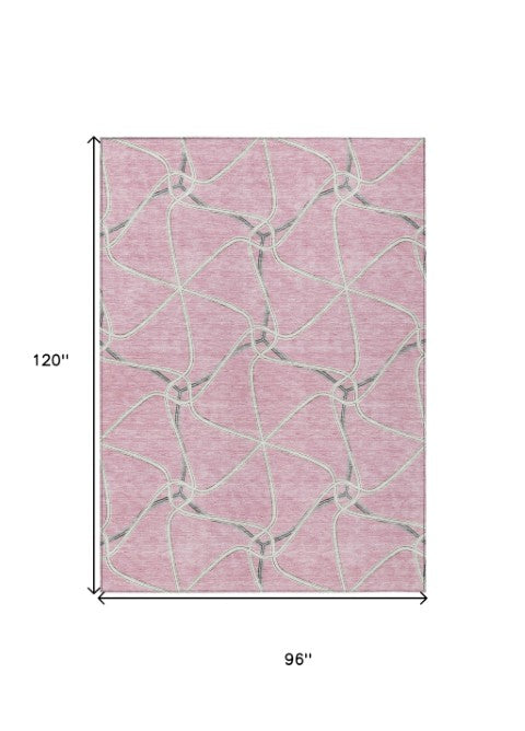 Homeroots 3' X 5' Stylish Geometric Washable Area Rug For Indoor And Outdoor Spaces – Durable & Versatile Pink Polyester 612890