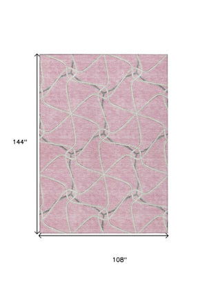 Homeroots 3' X 5' Stylish Geometric Washable Area Rug For Indoor And Outdoor Spaces – Durable & Versatile Pink Polyester 612891