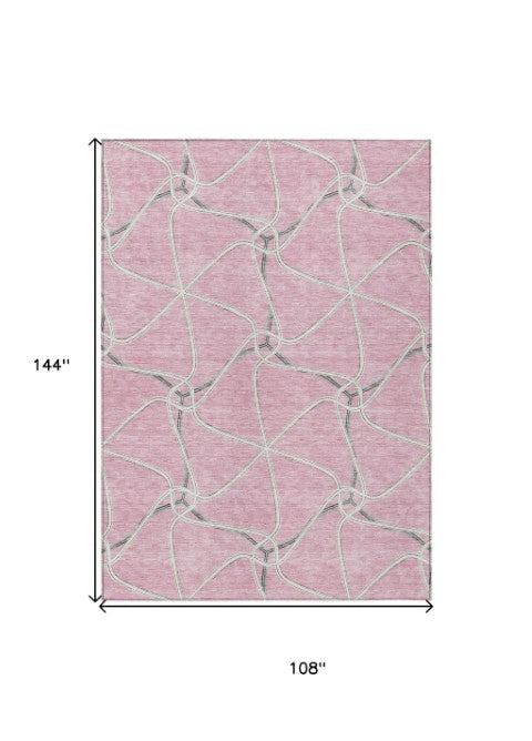 Homeroots 3' X 5' Stylish Geometric Washable Area Rug For Indoor And Outdoor Spaces – Durable & Versatile Pink Polyester 612891