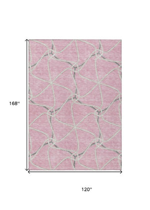 Homeroots 3' X 5' Stylish Geometric Washable Area Rug For Indoor And Outdoor Spaces – Durable & Versatile Pink Polyester 612892