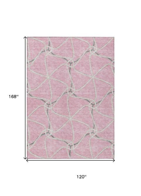 Homeroots 3' X 5' Stylish Geometric Washable Area Rug For Indoor And Outdoor Spaces – Durable & Versatile Pink Polyester 612892