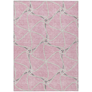 HomeRoots 5' Refresh Your Space with a Pink and Ivory Geometric Washable Area Rug for Indoor or Outdoor Use 10' X 14' 612892