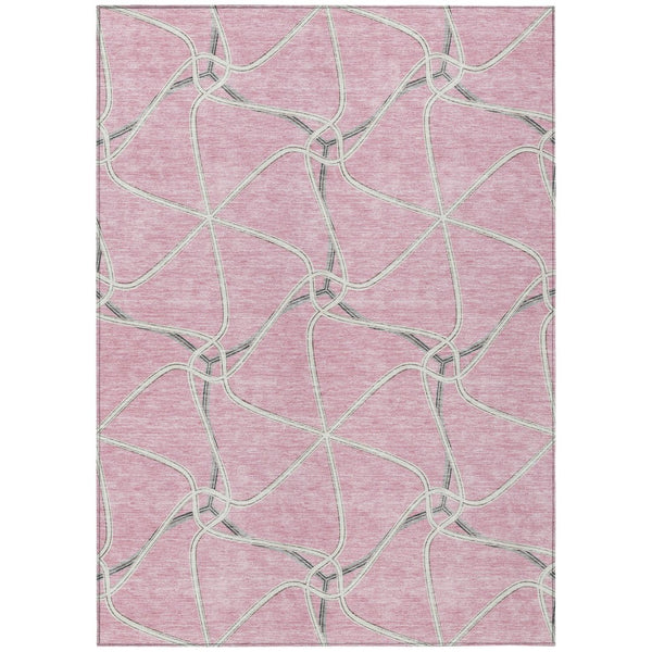 HomeRoots 5' Refresh Your Space with a Pink and Ivory Geometric Washable Area Rug for Indoor or Outdoor Use 10' X 14' 612892
