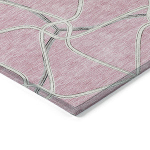 Homeroots 3' X 5' Stylish Geometric Washable Area Rug For Indoor And Outdoor Spaces – Durable & Versatile Pink Polyester 612892