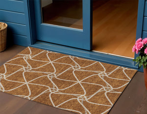 Homeroots 3' X 5' Stylish Geometric Washable Area Rug For Indoor And Outdoor Spaces – Durable & Versatile Orange Polyester 612893