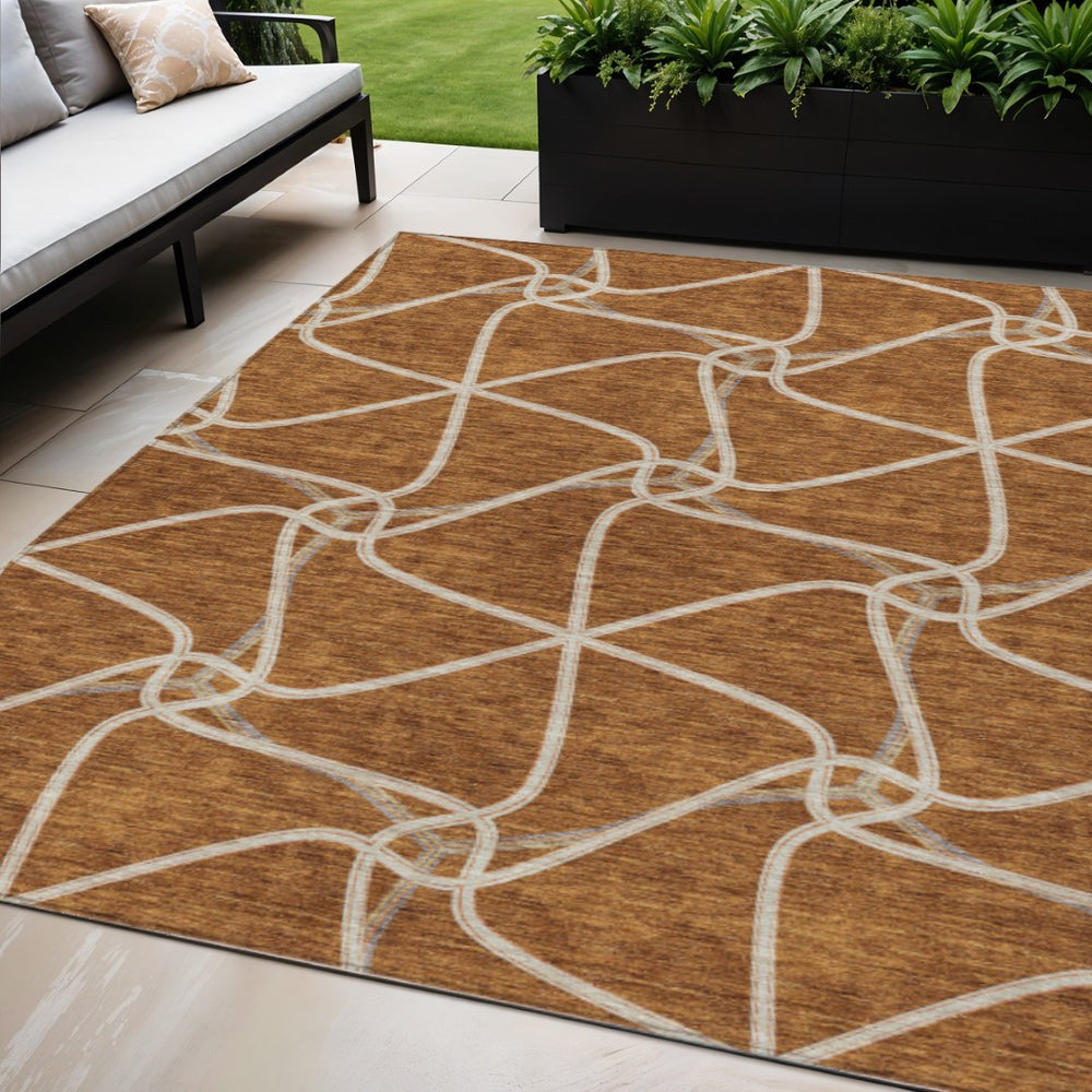 HomeRoots 5' Vibrant Orange and Ivory Geometric Area Rug for Indoor and Outdoor Spaces - Stylish & Durable 5' X 8' 612894