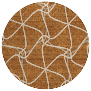 HomeRoots 5' Vibrant Orange and Ivory Geometric Area Rug for Indoor and Outdoor Spaces - Stylish & Durable 8' Round 612895