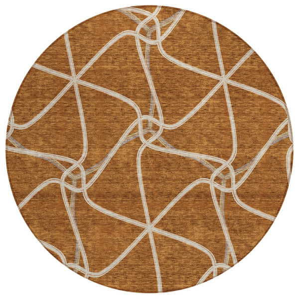 HomeRoots 5' Vibrant Orange and Ivory Geometric Area Rug for Indoor and Outdoor Spaces - Stylish & Durable 8' Round 612895