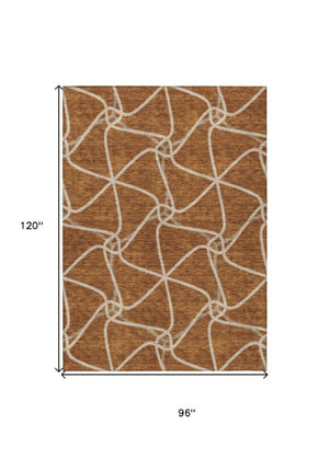 Homeroots 3' X 5' Stylish Geometric Washable Area Rug For Indoor And Outdoor Spaces – Durable & Versatile Orange Polyester 612896