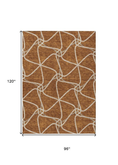 Homeroots 3' X 5' Stylish Geometric Washable Area Rug For Indoor And Outdoor Spaces – Durable & Versatile Orange Polyester 612896