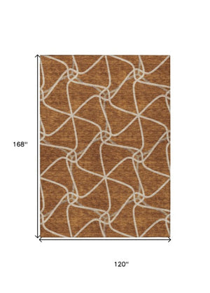 Homeroots 3' X 5' Stylish Geometric Washable Area Rug For Indoor And Outdoor Spaces – Durable & Versatile Orange Polyester 612898