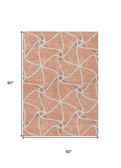 Homeroots 3' X 5' Stylish Geometric Washable Area Rug For Indoor And Outdoor Spaces – Durable & Versatile Salmon Polyester 612900
