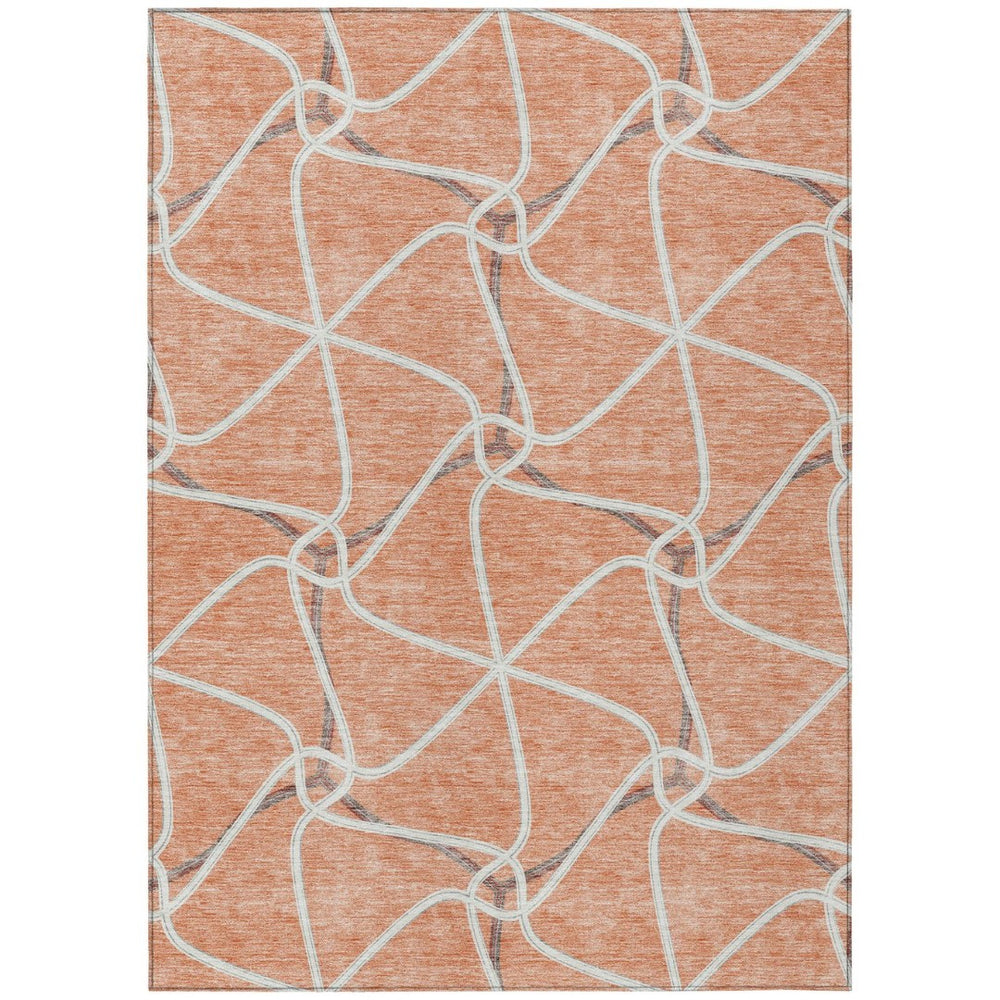 HomeRoots 5' Salmon and Ivory Geometric Washable Area Rug for Indoor and Outdoor Use - Durable & Stylish Decor 5' X 8' 612900