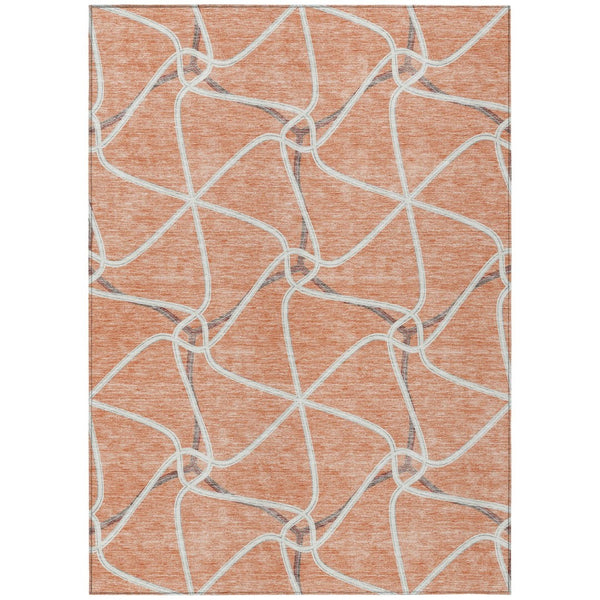 HomeRoots 5' Salmon and Ivory Geometric Washable Area Rug for Indoor and Outdoor Use - Durable & Stylish Decor 5' X 8' 612900