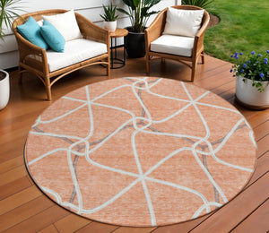 Homeroots 3' X 5' Stylish Geometric Washable Area Rug For Indoor And Outdoor Spaces – Durable & Versatile Salmon Polyester 612901