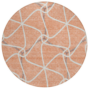 HomeRoots 5' Salmon and Ivory Geometric Washable Area Rug for Indoor and Outdoor Use - Durable & Stylish Decor 8' Round 612901