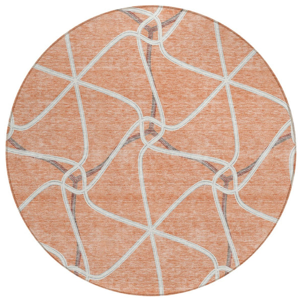 HomeRoots 5' Salmon and Ivory Geometric Washable Area Rug for Indoor and Outdoor Use - Durable & Stylish Decor 8' Round 612901