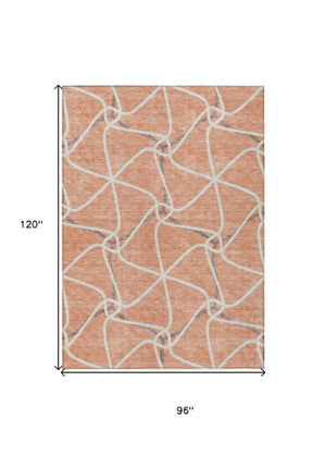 Homeroots 3' X 5' Stylish Geometric Washable Area Rug For Indoor And Outdoor Spaces – Durable & Versatile Salmon Polyester 612902