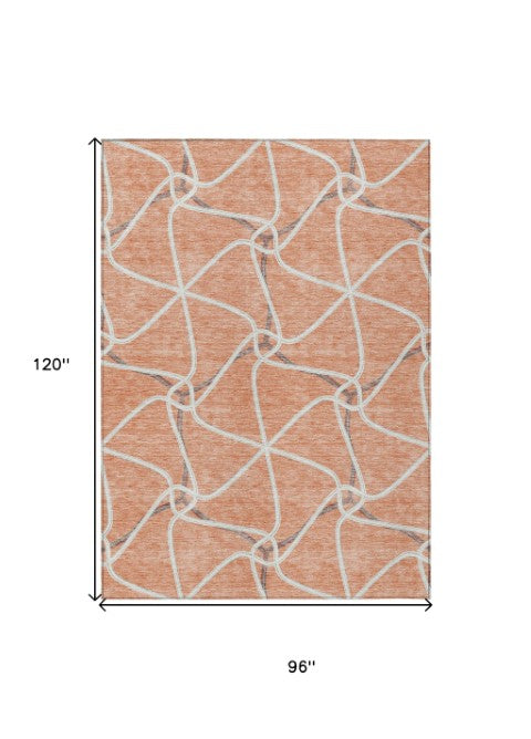 Homeroots 3' X 5' Stylish Geometric Washable Area Rug For Indoor And Outdoor Spaces – Durable & Versatile Salmon Polyester 612902