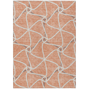 HomeRoots 5' Salmon and Ivory Geometric Washable Area Rug for Indoor and Outdoor Use - Durable & Stylish Decor 8' X 10' 612902