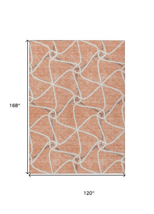 Homeroots 3' X 5' Stylish Geometric Washable Area Rug For Indoor And Outdoor Spaces – Durable & Versatile Salmon Polyester 612904