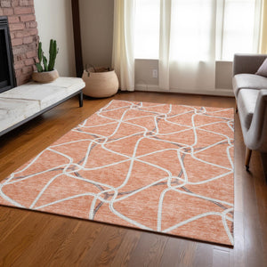 Homeroots 3' X 5' Stylish Geometric Washable Area Rug For Indoor And Outdoor Spaces – Durable & Versatile Salmon Polyester 612904
