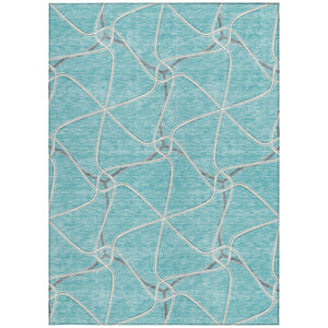 Homeroots 3' X 5' Stylish Geometric Washable Area Rug For Indoor And Outdoor Spaces – Durable & Versatile Teal Blue Polyester 612905
