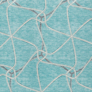 Homeroots 3' X 5' Stylish Geometric Washable Area Rug For Indoor And Outdoor Spaces – Durable & Versatile Teal Blue Polyester 612905