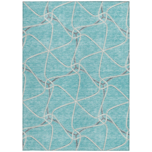 Homeroots 3' X 5' Stylish Geometric Washable Area Rug For Indoor And Outdoor Spaces – Durable & Versatile Teal Blue Polyester 612906