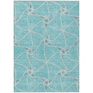 HomeRoots 5' Modern Teal Blue and Ivory Geometric Area Rug – Durable, Washable Indoor/Outdoor Floor Covering 5' X 8' 612906