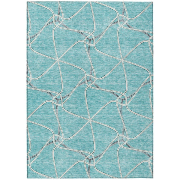 HomeRoots 5' Modern Teal Blue and Ivory Geometric Area Rug – Durable, Washable Indoor/Outdoor Floor Covering 5' X 8' 612906