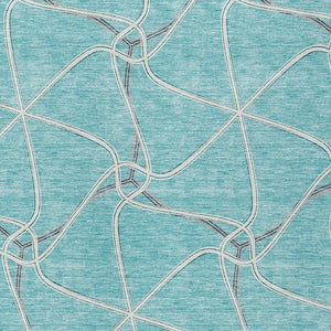 Homeroots 3' X 5' Stylish Geometric Washable Area Rug For Indoor And Outdoor Spaces – Durable & Versatile Teal Blue Polyester 612906