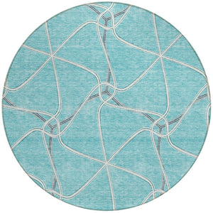 Homeroots 3' X 5' Stylish Geometric Washable Area Rug For Indoor And Outdoor Spaces – Durable & Versatile Teal Blue Polyester 612907