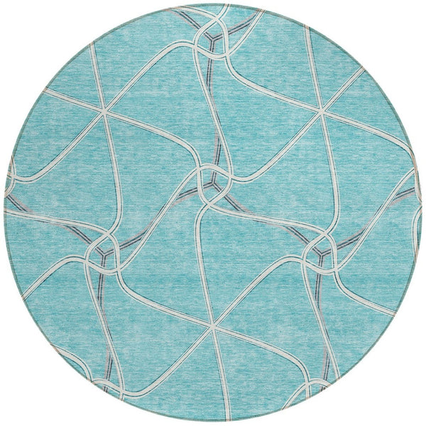 Homeroots 3' X 5' Stylish Geometric Washable Area Rug For Indoor And Outdoor Spaces – Durable & Versatile Teal Blue Polyester 612907