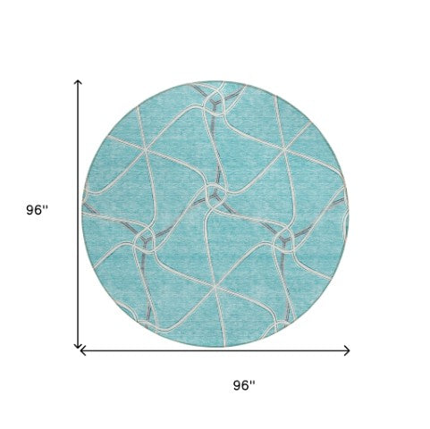 Homeroots 3' X 5' Stylish Geometric Washable Area Rug For Indoor And Outdoor Spaces – Durable & Versatile Teal Blue Polyester 612907